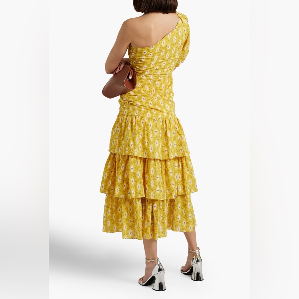 Veronica Beard NWOT Cotton Silk One Shoulder Jacquard Tiered Ruched Ruffle Dress - Picture 3 of 15